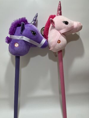 Singing Unicorn Stick Plush Toy Purple and Pink Options Riding Stick Horse Kids Sound Making Wooden Stick