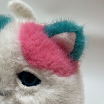 Blinkendes schnurrendes flauschiges Katzenplüschtier süßes miaendes interaktives Kätzchen rosa türkis langhaariger Stressabbau-Begleiter