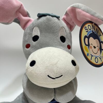 Interactive Peek-a-Boo Donkey Plush Toy with Voice and Music Functions Cute Pink-Eared Hide and Seek Comfort Toy