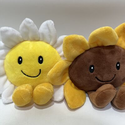 Healing Smiling Daisy and Sunflower Plush Dolls Fluffy Petals Chocolate-Colored Center Cute Short Legs